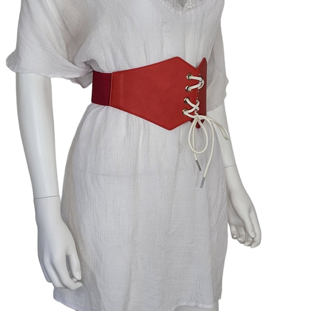 LCF Women's Steampunk Red N White Lace-up Elastic Corset Belt PLUS SIZES